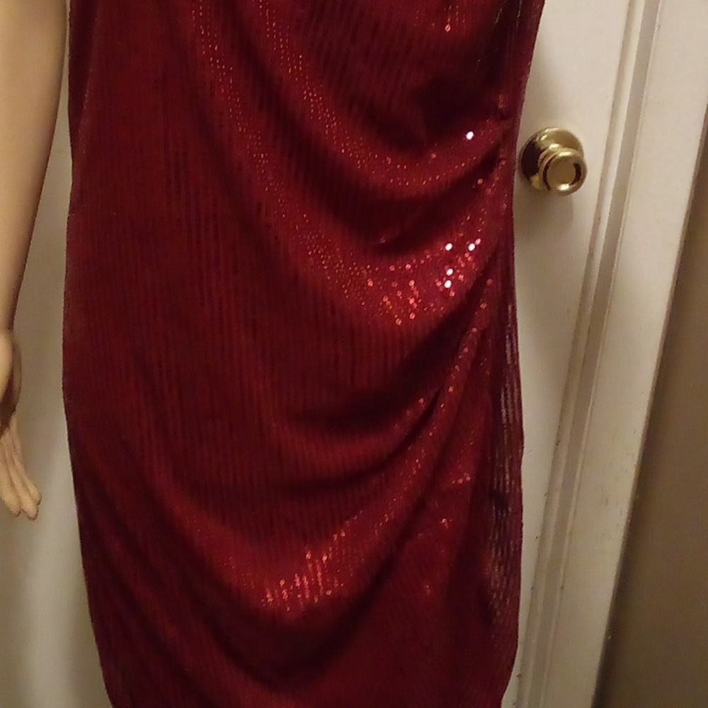 Grace Karen Red Wine Rusched Sequin Off Shoulder Cocktail Dress - Size 2XL - Picture 3 of 11
